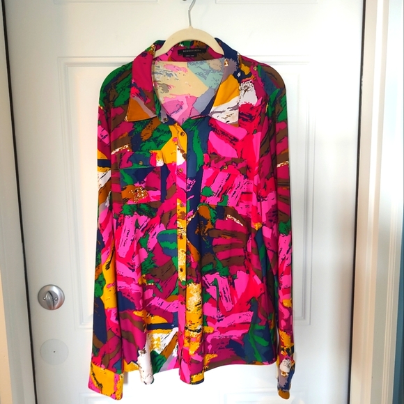๐ซ2X HOST PICK๐ซ BCBG MAXAZRIA Disco blouse in day-glo colors & snaps! - Picture 1 of 7
